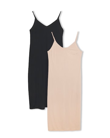 Pretty Secrets 2 Pack Maxi Slips Length 52in - Black/Almond