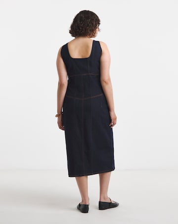 Indigo Denim Fitted Midaxi Dress
