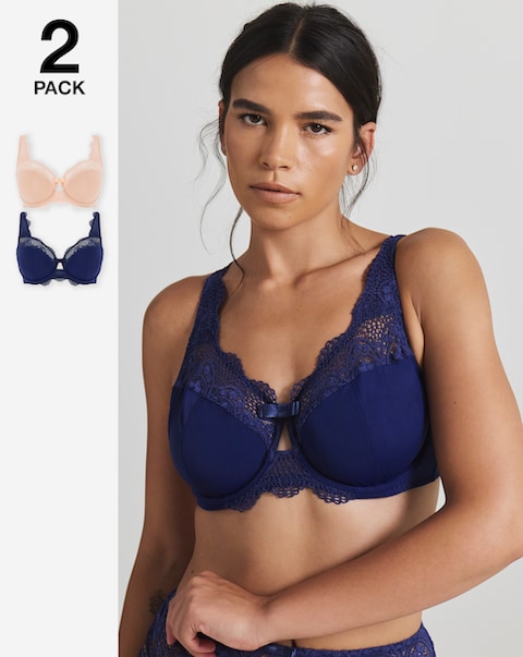 Pretty Secrets (2 Pack) Lottie Lace Micro Full Cup Wired Bras (B-G) Navy/Blush