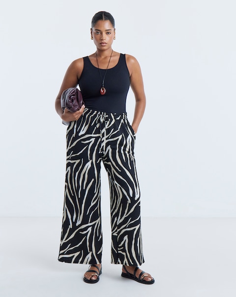 Simply Be Black Zebra Textured Waffle Wide Leg Trouser