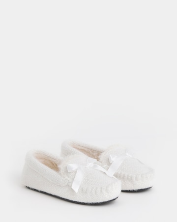 Lorna Knitted Full Slipper With Bow Detail - Extra Wide Fit (EEE)