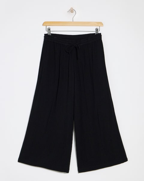 Simply Be Black Tie Waist Crinkle Culottes