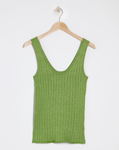 Simply Be Green Metallic Rib Knit Vest Top
