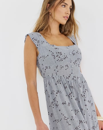 Stripe and Floral Button Up Midi Sun Dress