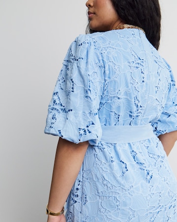 Joanna Hope Blouson Sleeve Belted Lace Dress