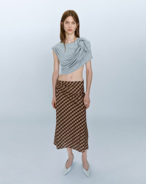 Mango Gingham Skirt With Draped Detail