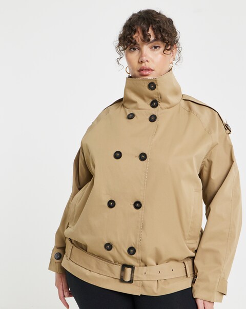 Simply Be Short Check Lined Trench Coat