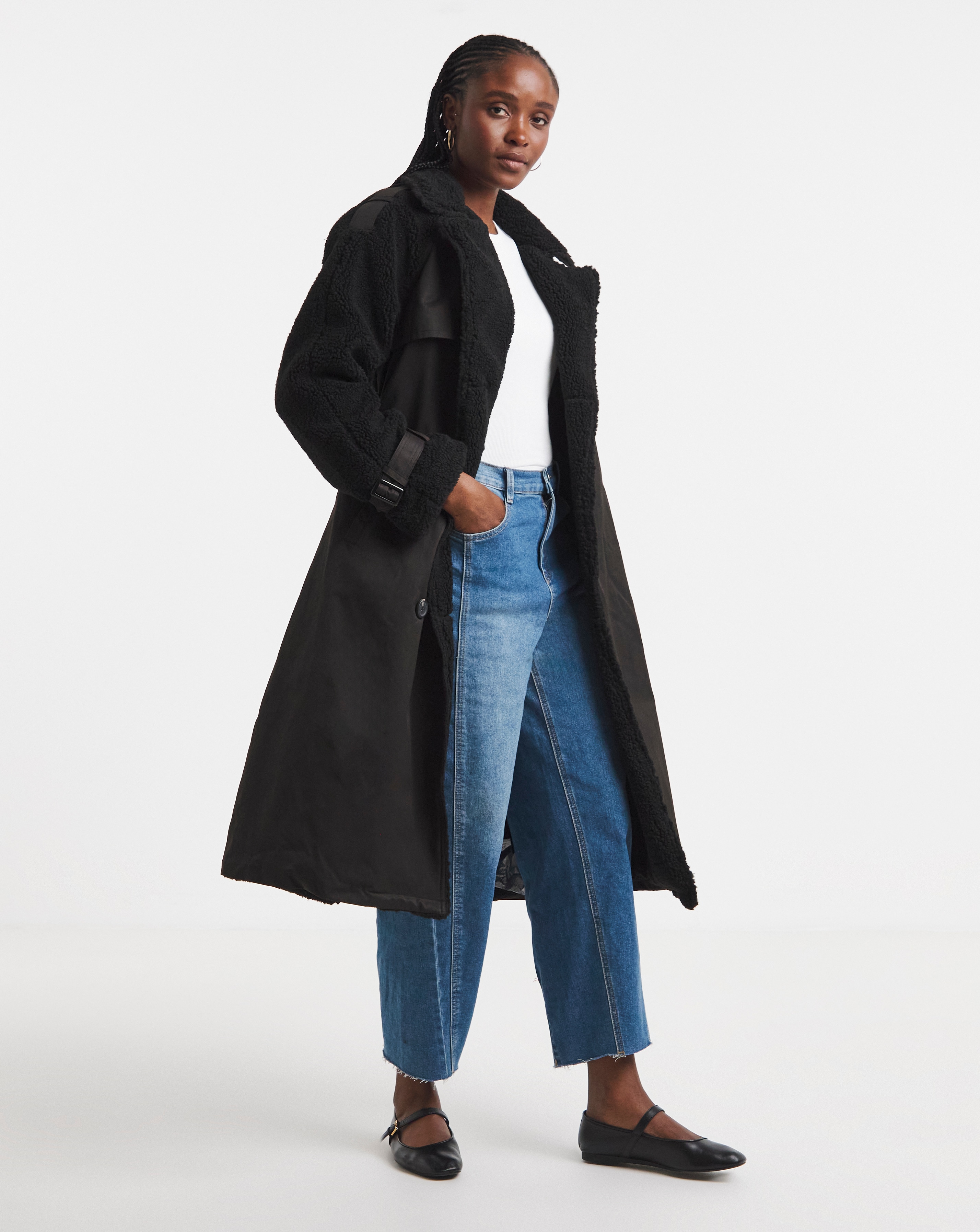 Black Borg Mix Trench Coat | Simply Be