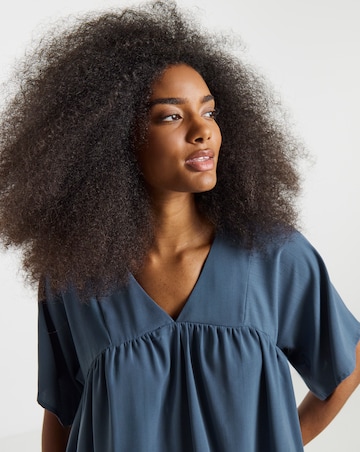 Petrol Blue V Neck Short Sleeve Smock Top