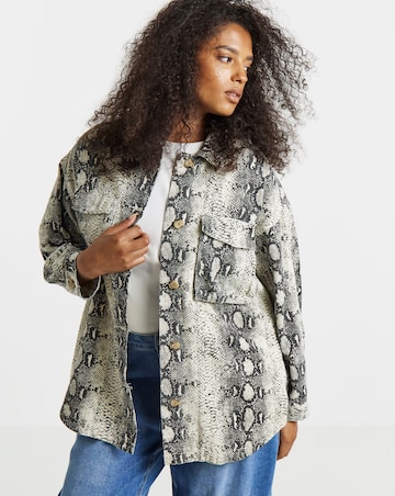 Simply Be Black Snake Print Utility Shacket