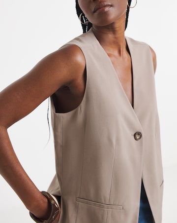 Neutral Soft Twill Longline Waistcoat