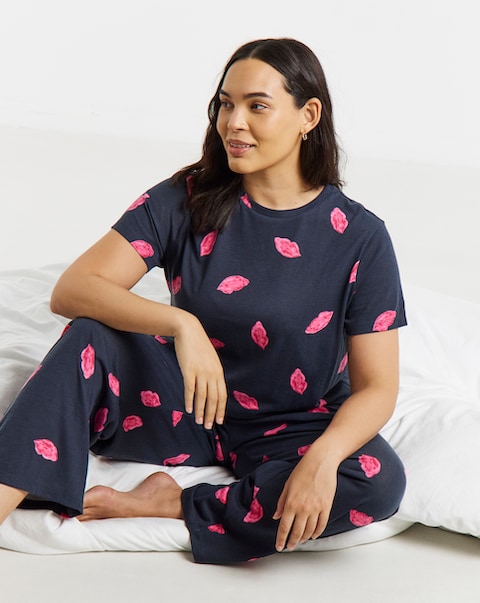 Pretty Secrets Back To Basics Pyjama Set Lips Print