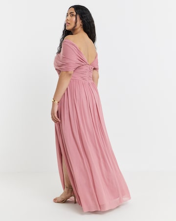 Little Mistress Bardot Split Front Maxi Occasion Dress