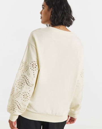 Simply Be Ecru Cut Work Sleeve Sweatshirt