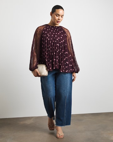 Joanna Hope Polka Dot Pleated Blouse
