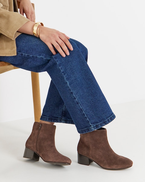 Chiba Suede Low Block Heel Ankle Boots - Wide Fit (E)
