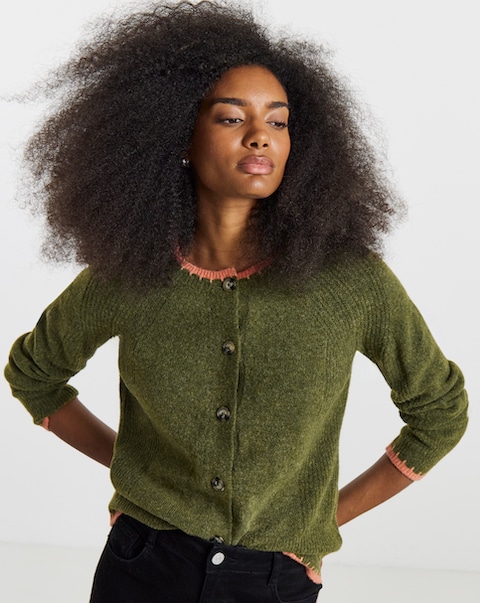 Whipstitch Crew Neck Cardigan