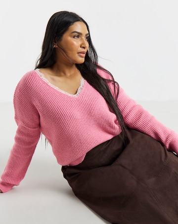 V-Neck Lace Trim Jumper