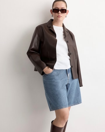Mango High-Waist Straight-Fit Bermuda Denim Shorts