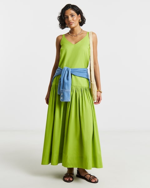 Chartreuse Cotton Drop Waist Dress