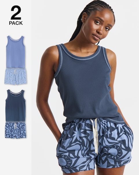 Simply Be (2 Pack) Vest Ribbed Pyjama Shortie Sets