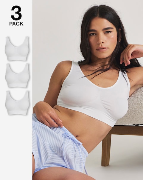 Pretty Secrets (3 Pack) Comfort Tops (Fits A-D) White/White/White