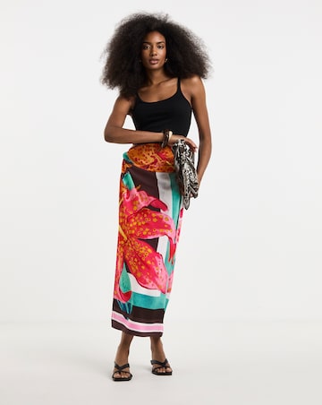 Floral Print Midi Wrap Skirt