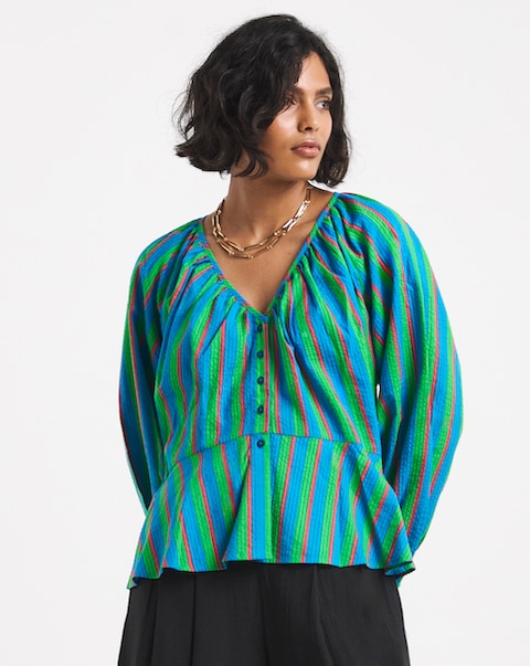 Multi Stripe Peplum Top