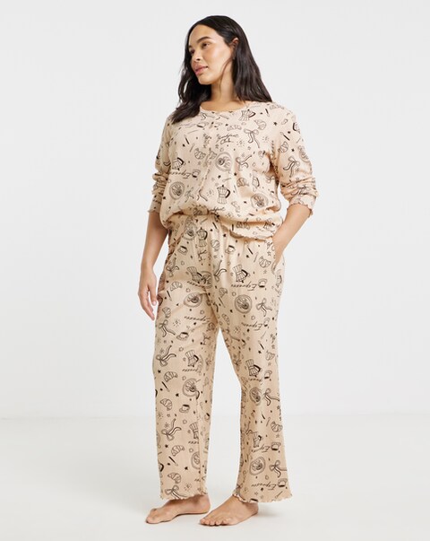 Pretty Secrets Coffee Print Pointelle Rib Pyjama Set