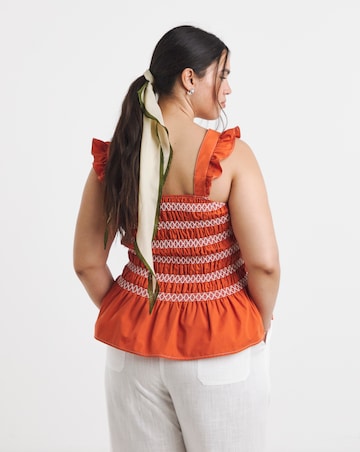 Rust Shirred Flutter Sleeve Poplin Shirred Top