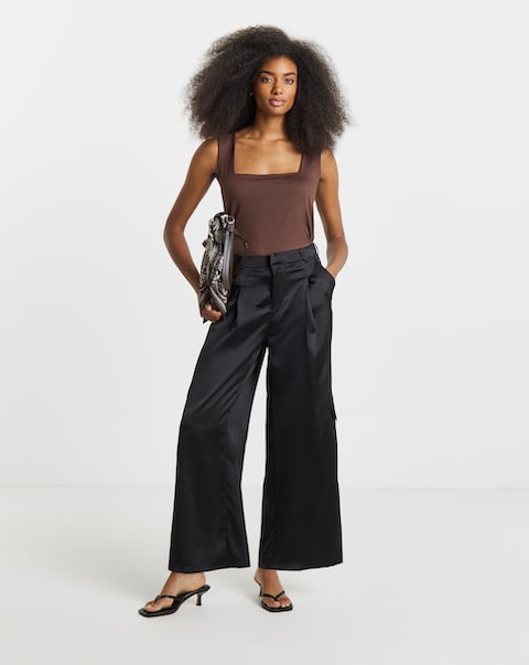 Black Satin Utility Trousers