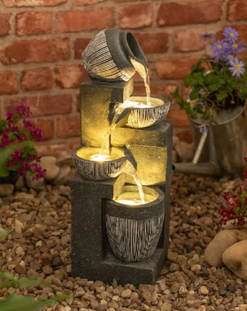 ValueLights Solar Powered Stacking Pots Water Feature Outdoor Fountain