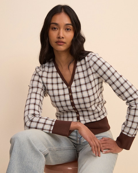 Nobody's Child V-Neck Check Jacquard Cardi