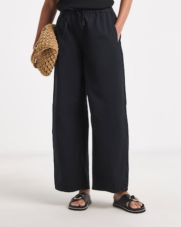 Simply Be Black Tie Waist Cotton Poplin Barrel Leg Trouser