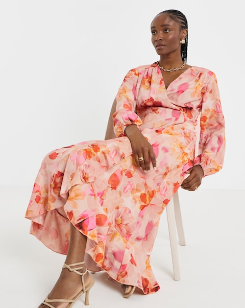 Flounce London Floral Wrap Midaxi Dress