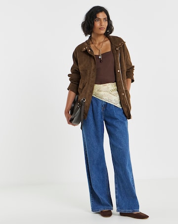 Tobacco Funnel Neck Batwing Suedette Jacket