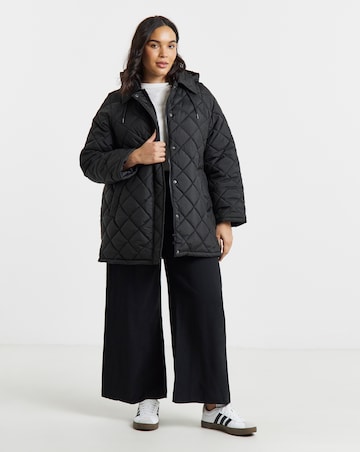 Simply Be Black Hooded Quilted Swing Coat