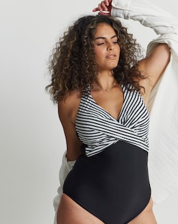 Figleaves Tailor Twist Underwired Halter Tummy Control Swimsuit - Longer Length - Image