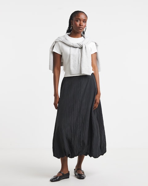 Simply Be Black Textured Bubble Hem Midaxi Skirt