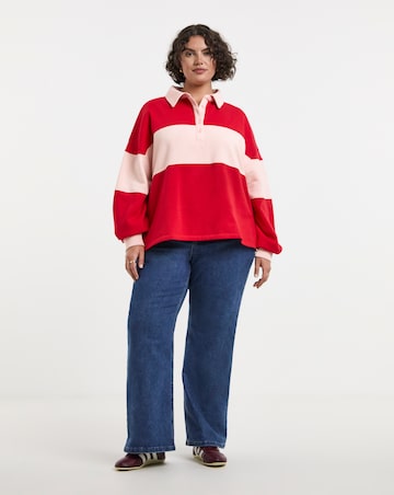 Simply Be Red And Pink Polo Sweatshirt With Stripe Panel To Front