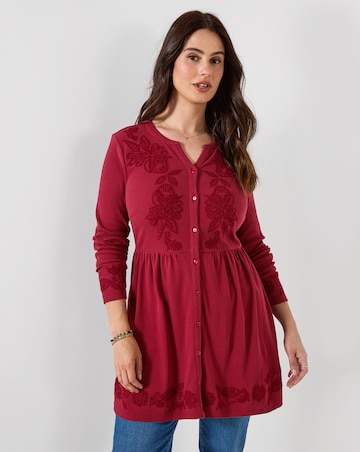 Joe Browns Ribbed Button Through Tunic Top With Embroidery Detail