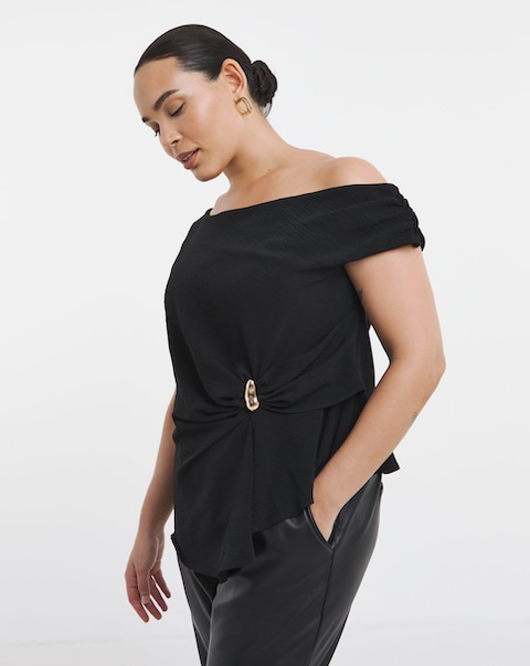 Simply Be Black Ruched Detail Top