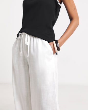 White Tie Waist Linen Wide Leg Trouser