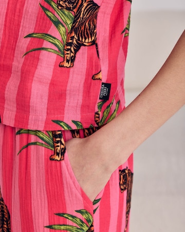 Chelsea Peers Organic Cotton Cheesecloth Cami Pyjama Set Tiger Stripe Print