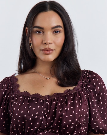 Simply Be Burgundy Spot Short Sleeve Lace Trim Top Co Ord