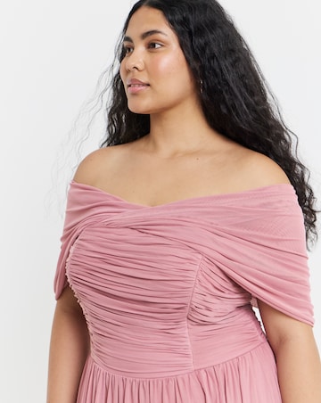 Little Mistress Bardot Split Front Maxi Occasion Dress