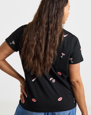 Simply Be Black Scattered Embroidered T-Shirt