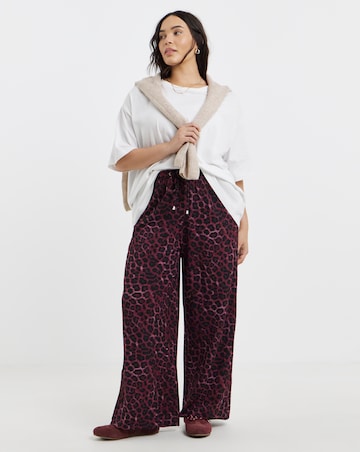 Simply Be Burgundy Leopard Textured Waffle Wide Leg Trouser
