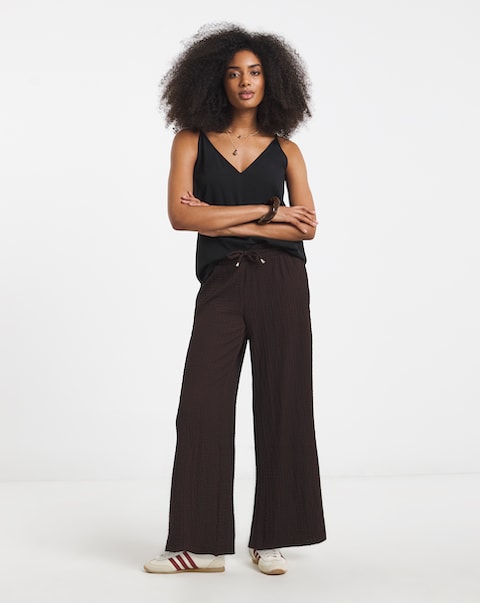Textured Jersey Wide Leg Trouser