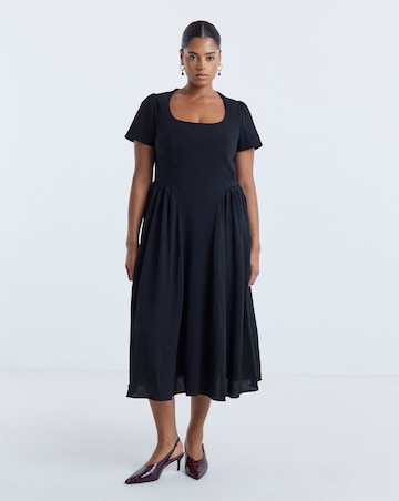 Simply Be Black Bengaline Waist Detail Midi Dress